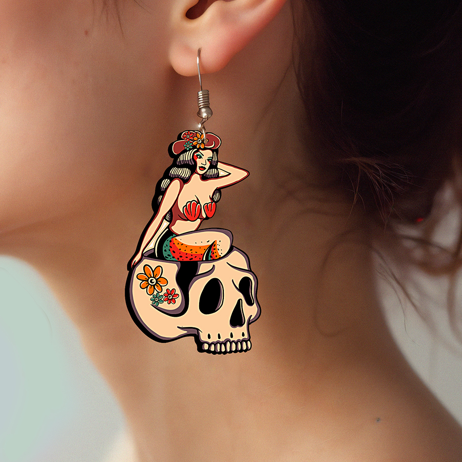 2pcs Handmade Jewelry Making Supplies Beads Cut Wooden Skull Charm For DIY Necklace Earring Brooch (WE326)