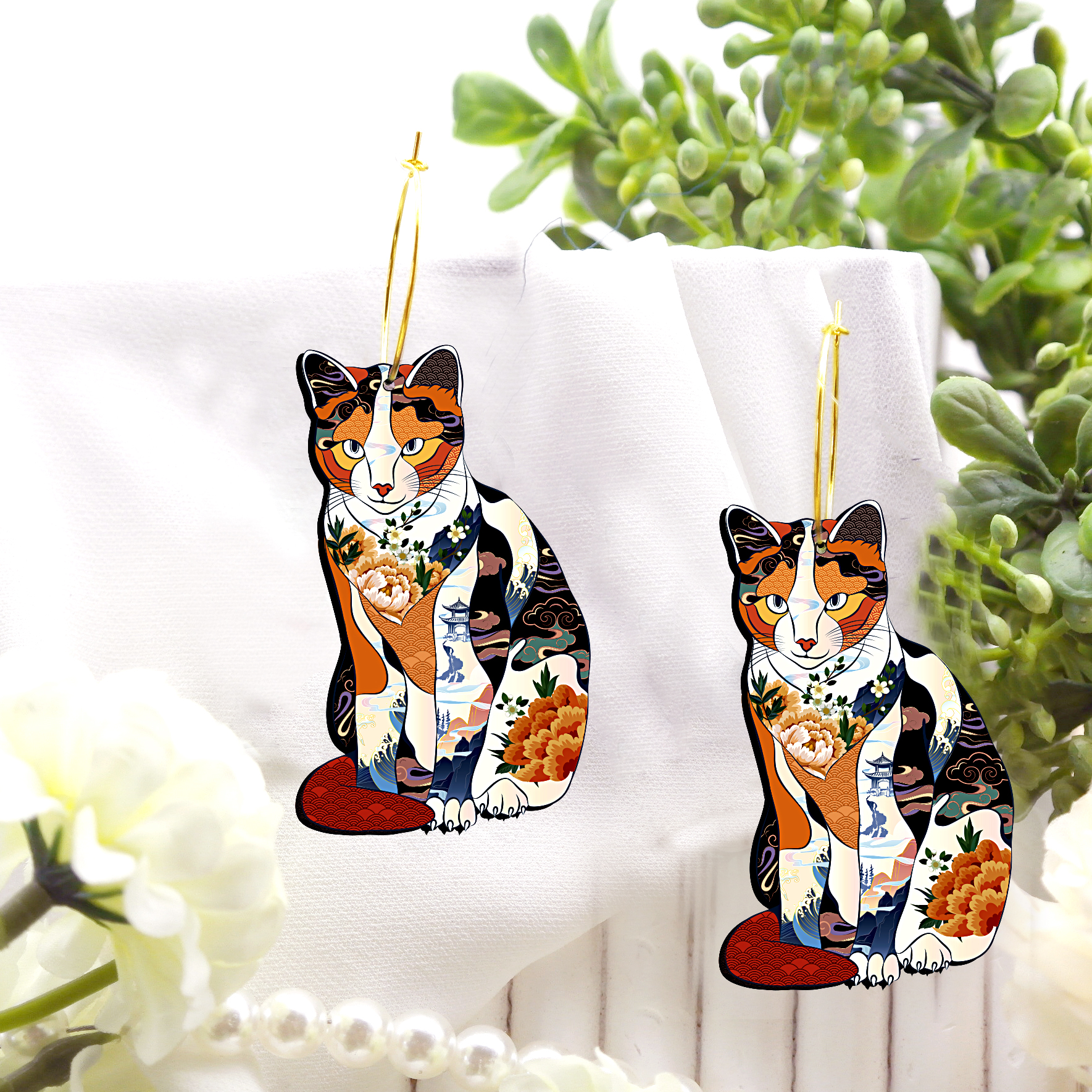 2pcs Handmade Jewelry Making Supplies Beads Cut Wooden Cat Charm For DIY Necklace Earring Brooch (WE331)
