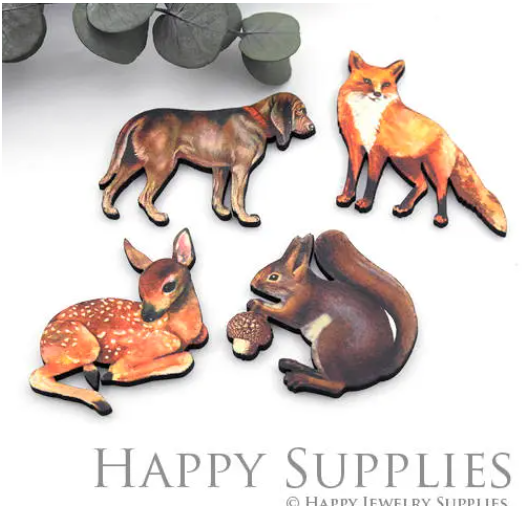2pcs Handmade Jewelry Making Supplies Beads Cut Wooden Animal Charm For DIY Necklace Earring Brooch (CW077)