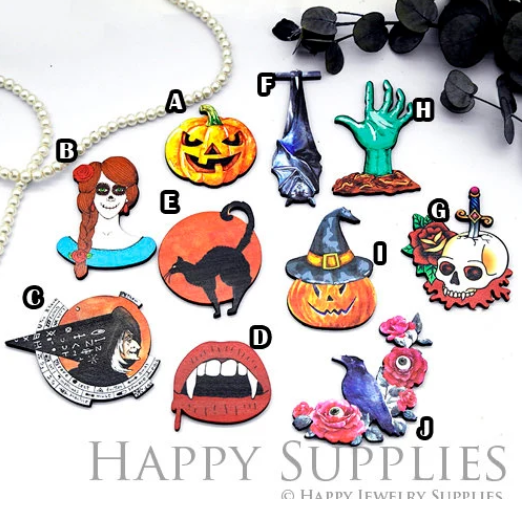 2pcs Handmade Jewelry Making Supplies Beads Cut Wooden Halloween Charm For DIY Necklace Earring Brooch (CW101)