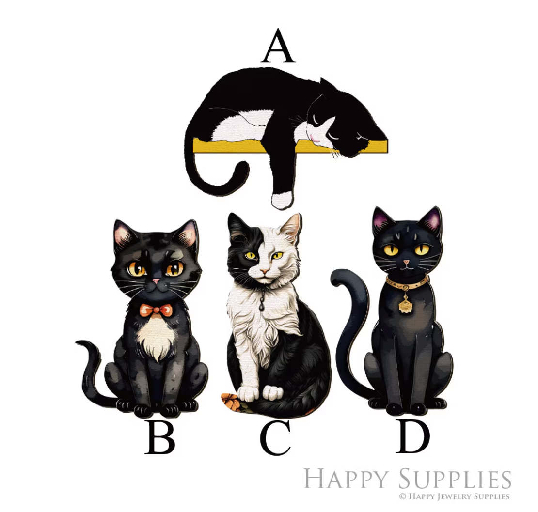 2pcs Handmade Jewelry Making Supplies Beads Cut Wooden Cat Charm For DIY Necklace Earring Brooch (CW1011)