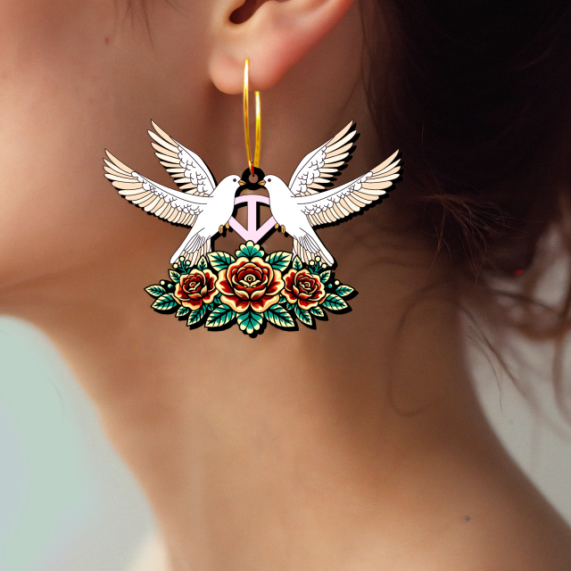 2pcs Handmade Jewelry Making Supplies Beads Cut Wooden Dove of Peace Charm For DIY Necklace Earring Brooch (WE359)