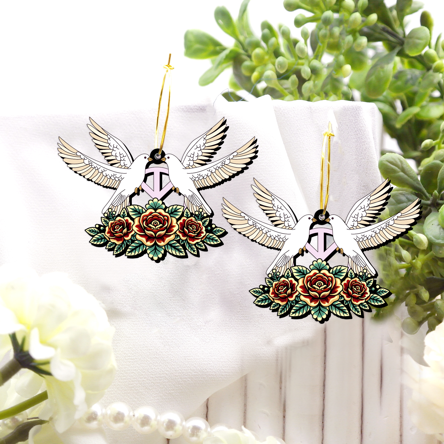 2pcs Handmade Jewelry Making Supplies Beads Cut Wooden Dove of Peace Charm For DIY Necklace Earring Brooch (WE359)