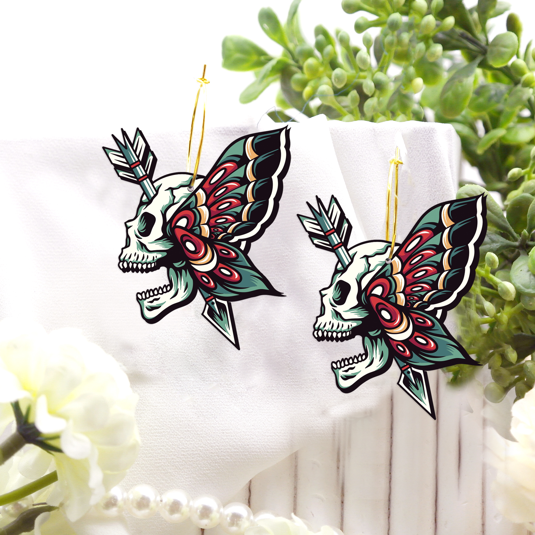 2pcs Handmade Jewelry Making Supplies Beads Cut Wooden Skull Charm For DIY Necklace Earring Brooch (WE361)
