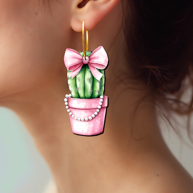2pcs Handmade Jewelry Making Supplies Beads Cut Wooden Cactus Charm For DIY Necklace Earring Brooch (WE362)