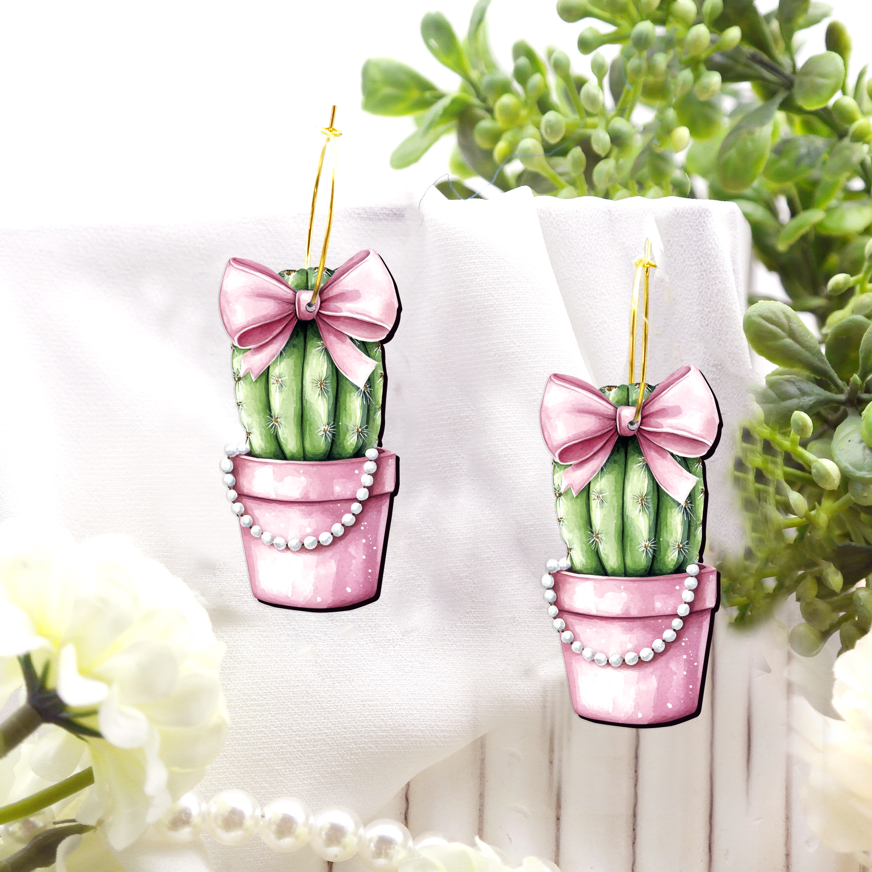 2pcs Handmade Jewelry Making Supplies Beads Cut Wooden Cactus Charm For DIY Necklace Earring Brooch (WE362)