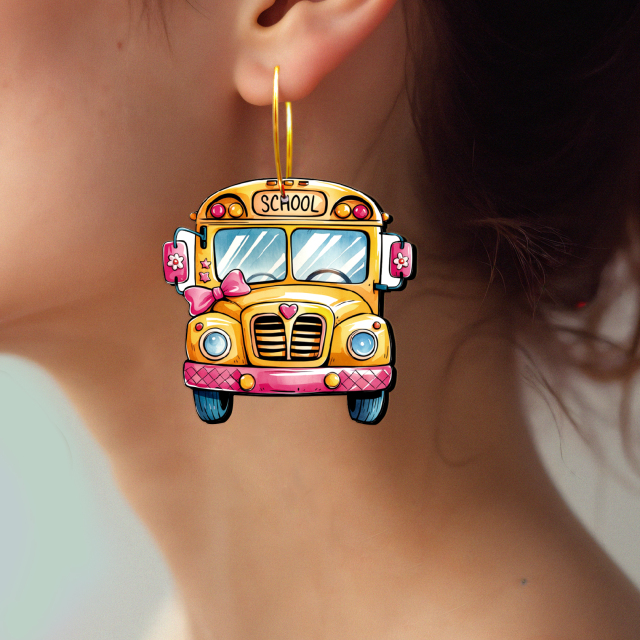 2pcs Handmade Jewelry Making Supplies Beads Cut Wooden Yellow school bus Charm For DIY Necklace Earring Brooch (WE346)
