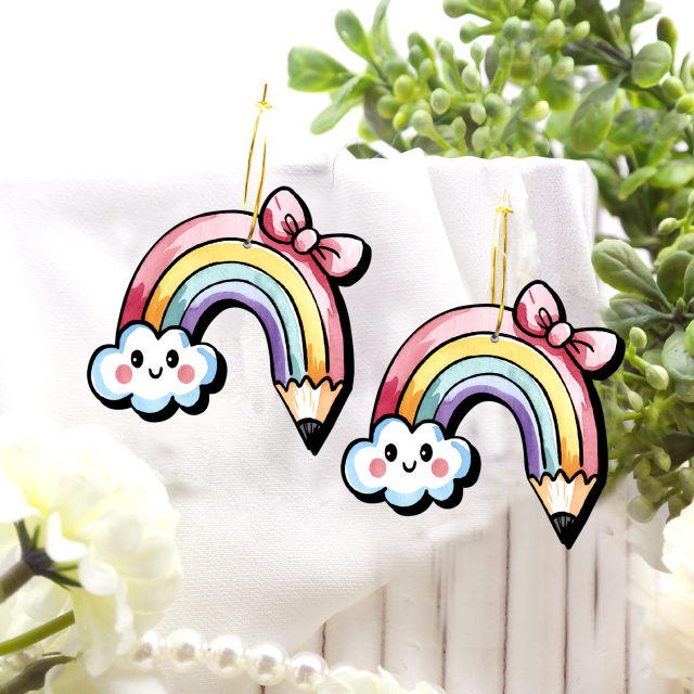 2pcs Handmade Jewelry Making Supplies Beads Cut Wooden Rainbow Charm For DIY Necklace Earring Brooch (WE347)