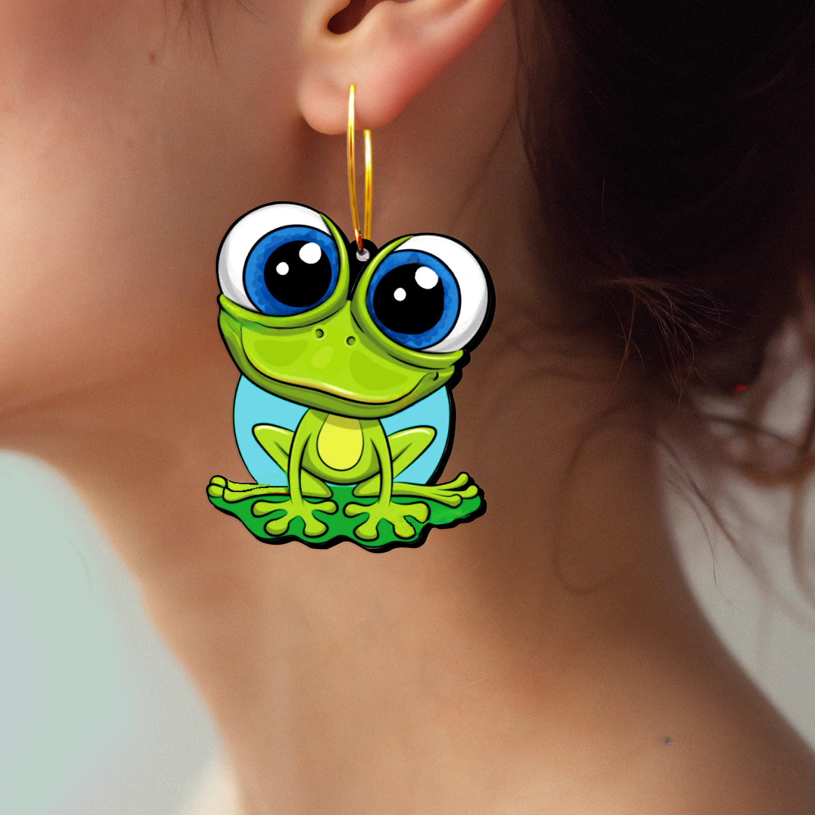 2pcs Handmade Jewelry Making Supplies Beads Cut Wooden Big-eyed cute frog Charm For DIY Necklace Earring Brooch (WE349)