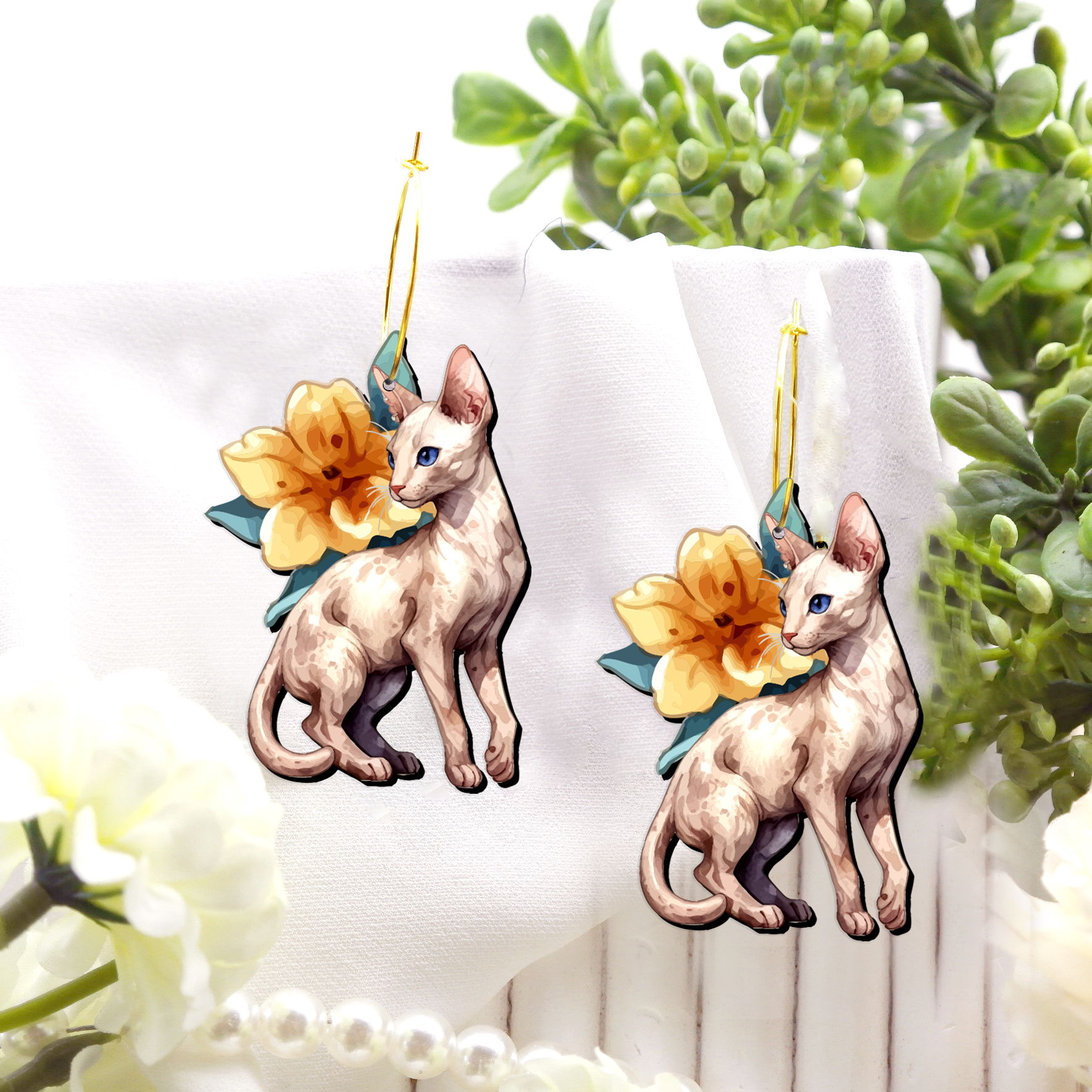 2pcs Handmade Jewelry Making Supplies Beads Cut Wooden Cat Charm For DIY Necklace Earring Brooch (WE364)