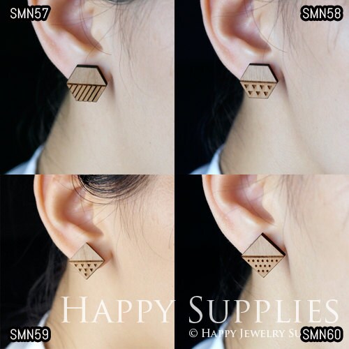 4pcs Handmade Jewelry Making Supplies Wooden Charm, DIY Necklace Earrings Brooch, Laser Cut Wooden Charms, Mini Wooden Charms (SMN57-60)