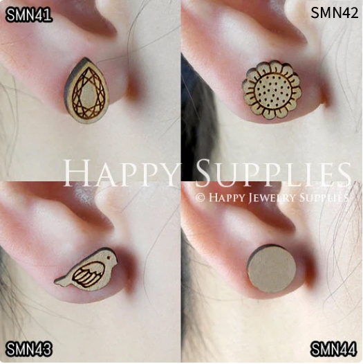 4pcs Handmade Jewelry Making Supplies Wooden Charm, DIY Necklace Earrings Brooch, Laser Cut Wooden Charms, Mini Wooden Charms (SMN41-44)
