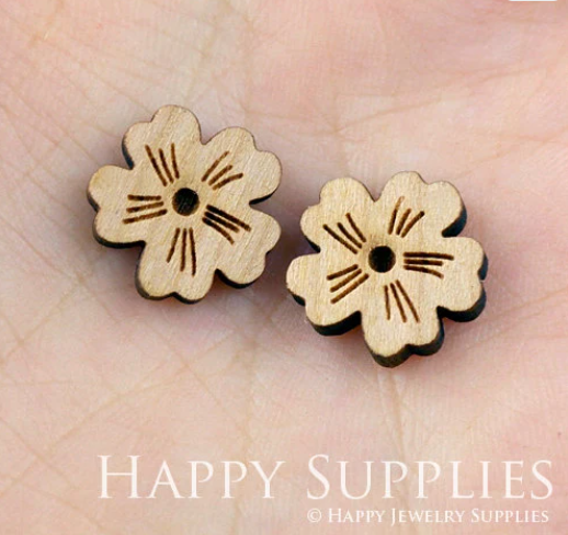 4pcs Handmade Jewelry Making Supplies Wooden Charm, DIY Necklace Earrings Brooch, Laser Cut Wooden Charms, Mini Wooden Charms (SWC06)