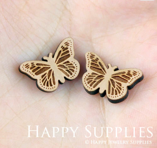 4pcs Handmade Jewelry Making Supplies Wooden Charm, DIY Necklace Earrings Brooch, Laser Cut Butterfly Wooden Charms, Mini Wooden Charms (SWC100)