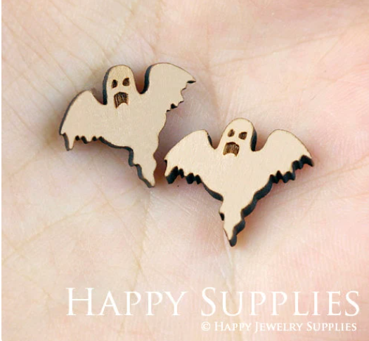 4pcs Handmade Jewelry Making Supplies Wooden Charm, DIY Necklace Earrings Brooch, Laser Cut Ghost Wooden Charms, Mini Wooden Charms (SWC107)