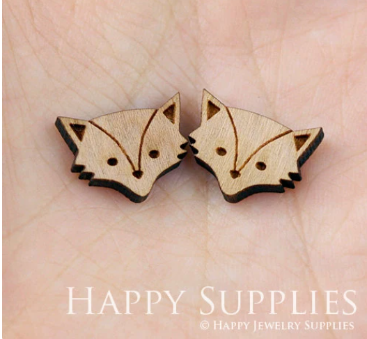 4pcs Handmade Jewelry Making Supplies Wooden Charm, DIY Necklace Earrings Brooch, Laser Cut Fox Wooden Charms, Mini Wooden Charms (SWC11)
