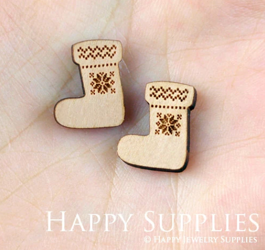 4pcs Handmade Jewelry Making Supplies Wooden Charm, DIY Necklace Earrings Brooch, Laser Cut Socks Wooden Charms, Mini Wooden Charms (SWC143)