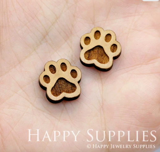 4pcs Handmade Jewelry Making Supplies Wooden Charm, DIY Necklace Earrings Brooch, Laser Cut Footprints Wooden Charms, Mini Wooden Charms (SWC178)