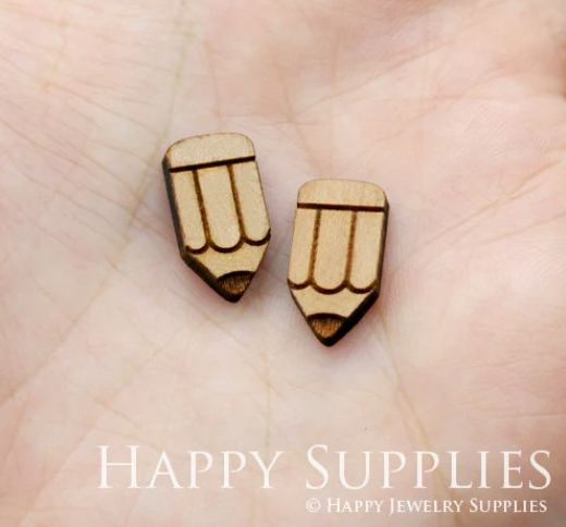 4pcs Handmade Jewelry Making Supplies Wooden Charm, DIY Necklace Earrings Brooch, Laser Cut Pencil Wooden Charms, Mini Wooden Charms (SWC192)