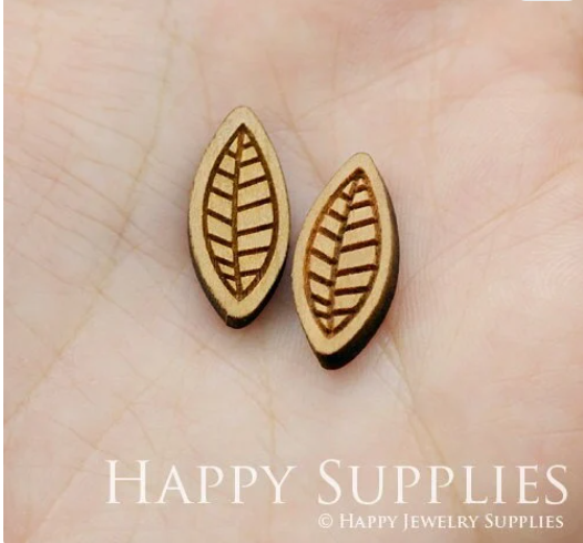 4pcs Handmade Jewelry Making Supplies Wooden Charm, DIY Necklace Earrings Brooch, Laser Cut Leaf Wooden Charms, Mini Wooden Charms (SWC193)