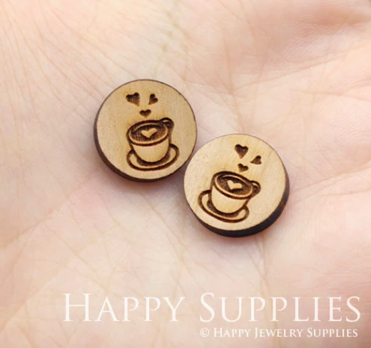 4pcs Handmade Jewelry Making Supplies Wooden Charm, DIY Necklace Earrings Brooch, Laser Cut Teacup Wooden Charms, Mini Wooden Charms (SWC234)