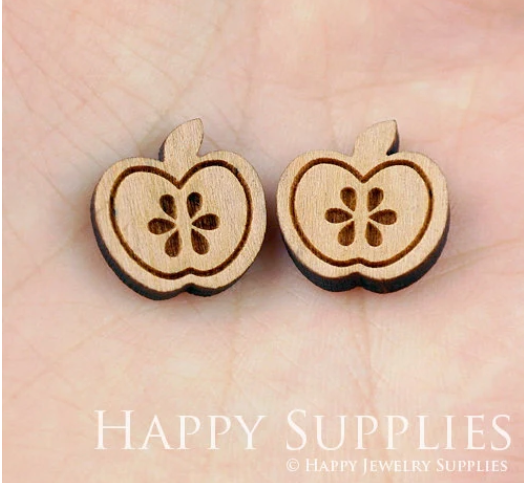 4pcs Handmade Jewelry Making Supplies Wooden Charm, DIY Necklace Earrings Brooch, Laser Cut Apple Wooden Charms, Mini Wooden Charms (SWC28)
