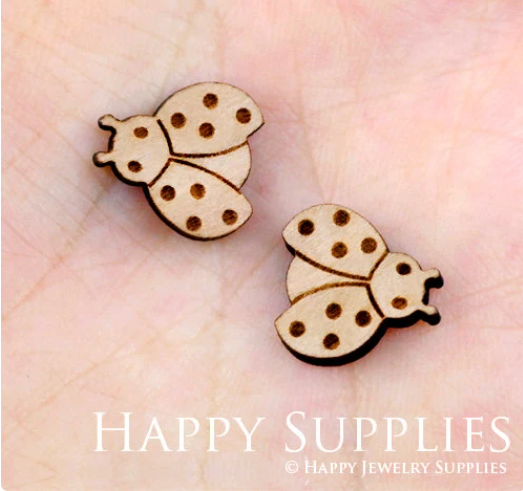 4pcs Handmade Jewelry Making Supplies Wooden Charm, DIY Necklace Earrings Brooch, Laser Cut Ladybird Wooden Charms, Mini Wooden Charms (SWC47)