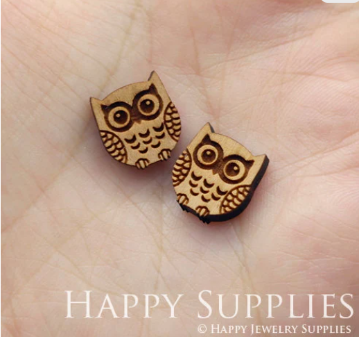 4pcs Handmade Jewelry Making Supplies Wooden Charm, DIY Necklace Earrings Brooch, Laser Cut Owl Wooden Charms, Mini Wooden Charms (SWC52)