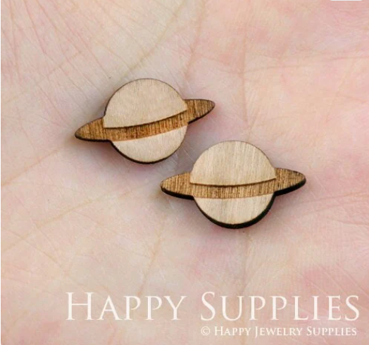 4pcs Handmade Jewelry Making Supplies Wooden Charm, DIY Necklace Earrings Brooch, Laser Cut Saturn Wooden Charms, Mini Wooden Charms (SWC74)