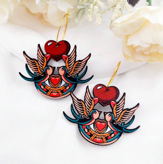 2pcs Handmade Jewelry Making Supplies Beads Cut Wooden Red-fleshed swallow Charm For DIY Necklace Earring Brooch (WE167)