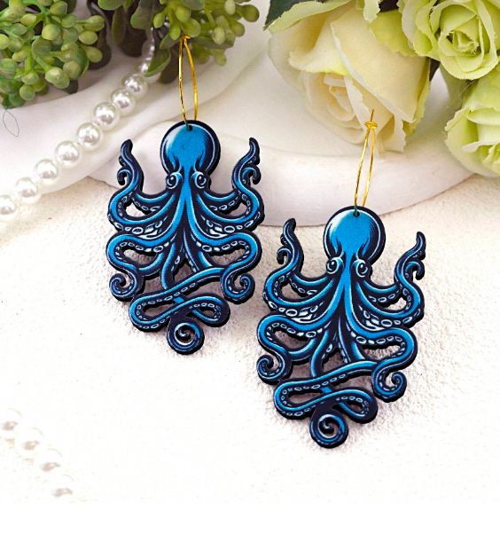 2pcs Handmade Jewelry Making Supplies Beads Cut Wooden Octopus Charm For DIY Necklace Earring Brooch (WE288)