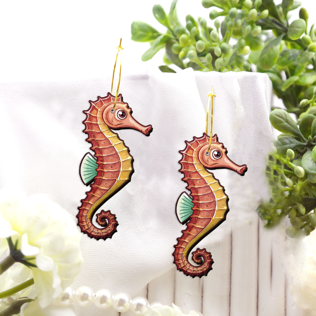 2pcs Handmade Jewelry Making Supplies Beads Cut Wooden Seahorse Charm For DIY Necklace Earring Brooch (WE392)