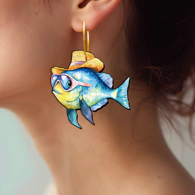 2pcs Handmade Jewelry Making Supplies Beads Cut Wooden Fish Charm For DIY Necklace Earring Brooch (WE394)