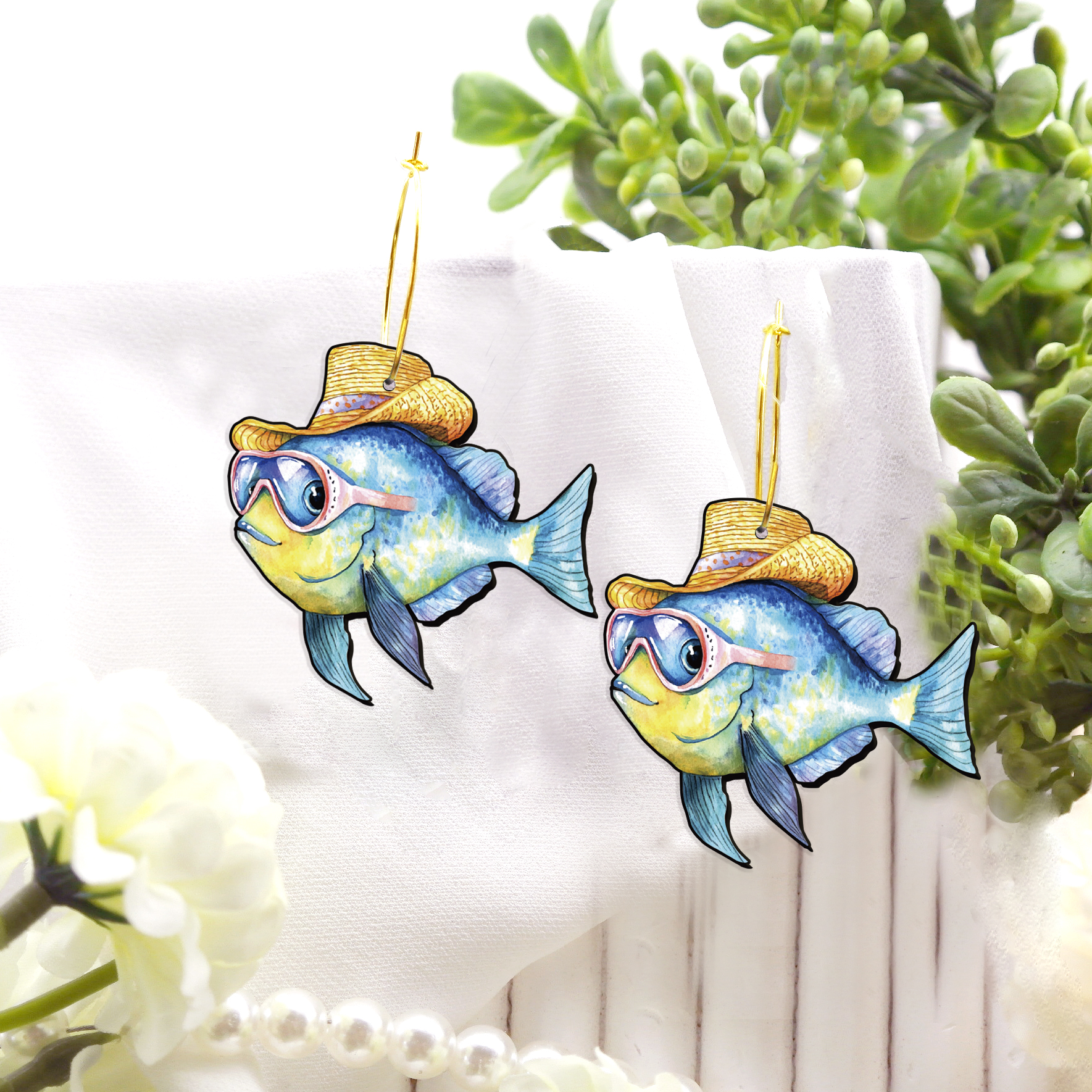 2pcs Handmade Jewelry Making Supplies Beads Cut Wooden Fish Charm For DIY Necklace Earring Brooch (WE394)