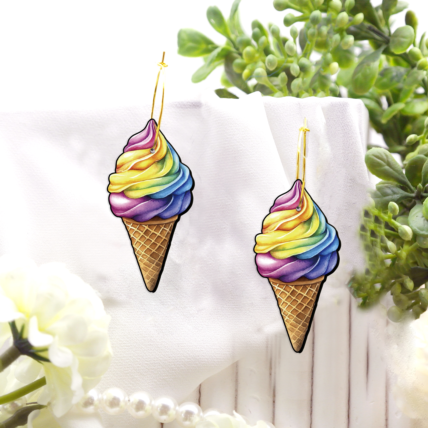 2pcs Handmade Jewelry Making Supplies Beads Cut Wooden Ice cream Charm For DIY Necklace Earring Brooch (WE395)