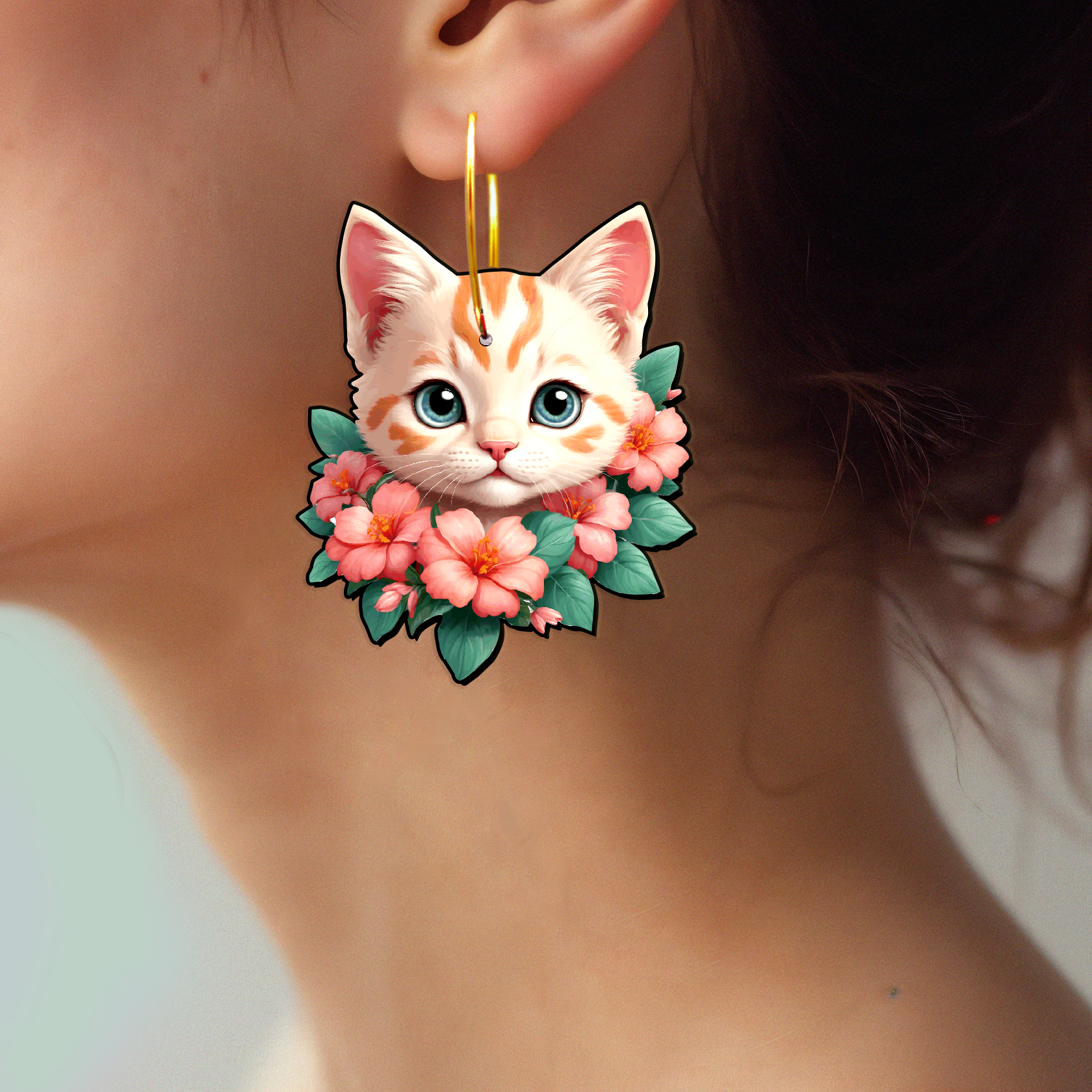 2pcs Handmade Jewelry Making Supplies Beads Cut Wooden Cat Charm For DIY Necklace Earring Brooch (WE396)