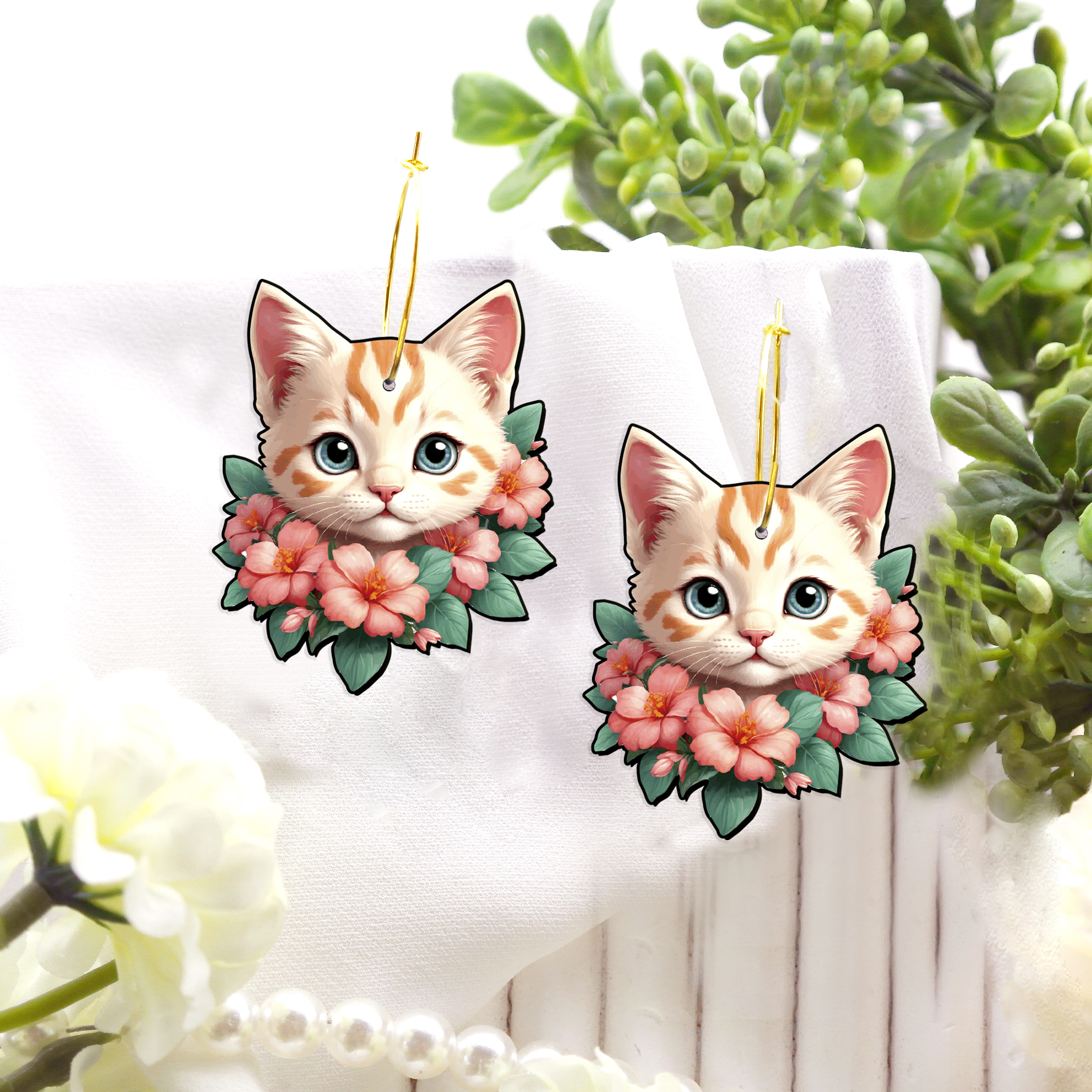 2pcs Handmade Jewelry Making Supplies Beads Cut Wooden Cat Charm For DIY Necklace Earring Brooch (WE396)
