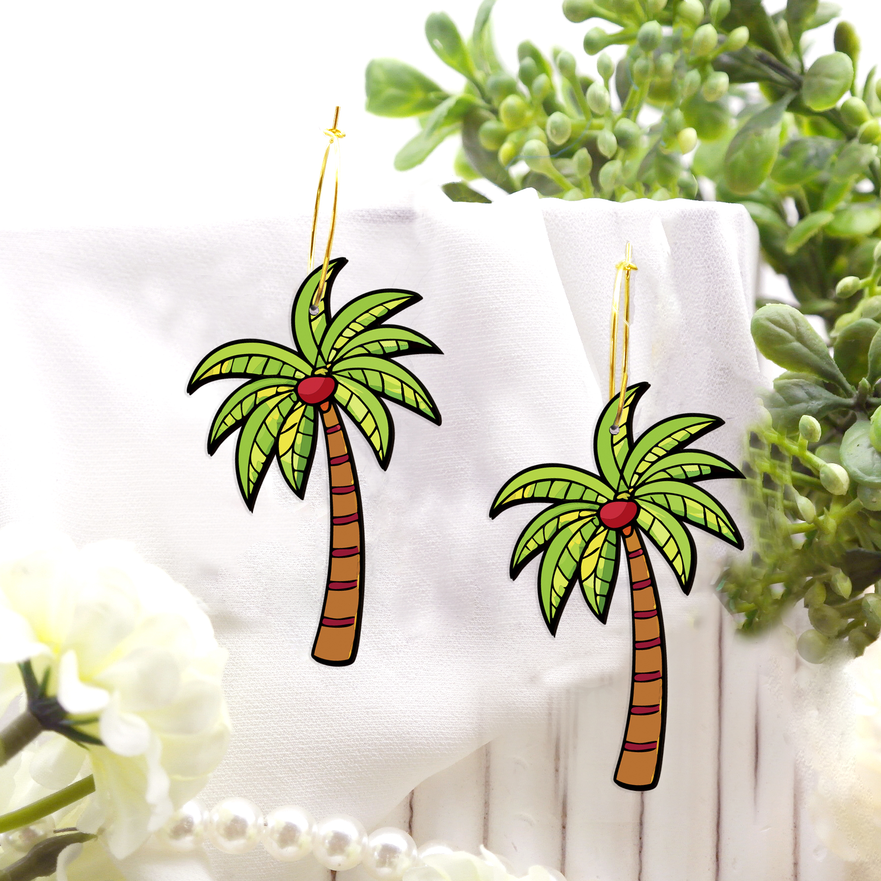 2pcs Handmade Jewelry Making Supplies Beads Cut Wooden Coconut tree Charm For DIY Necklace Earring Brooch (WE386)