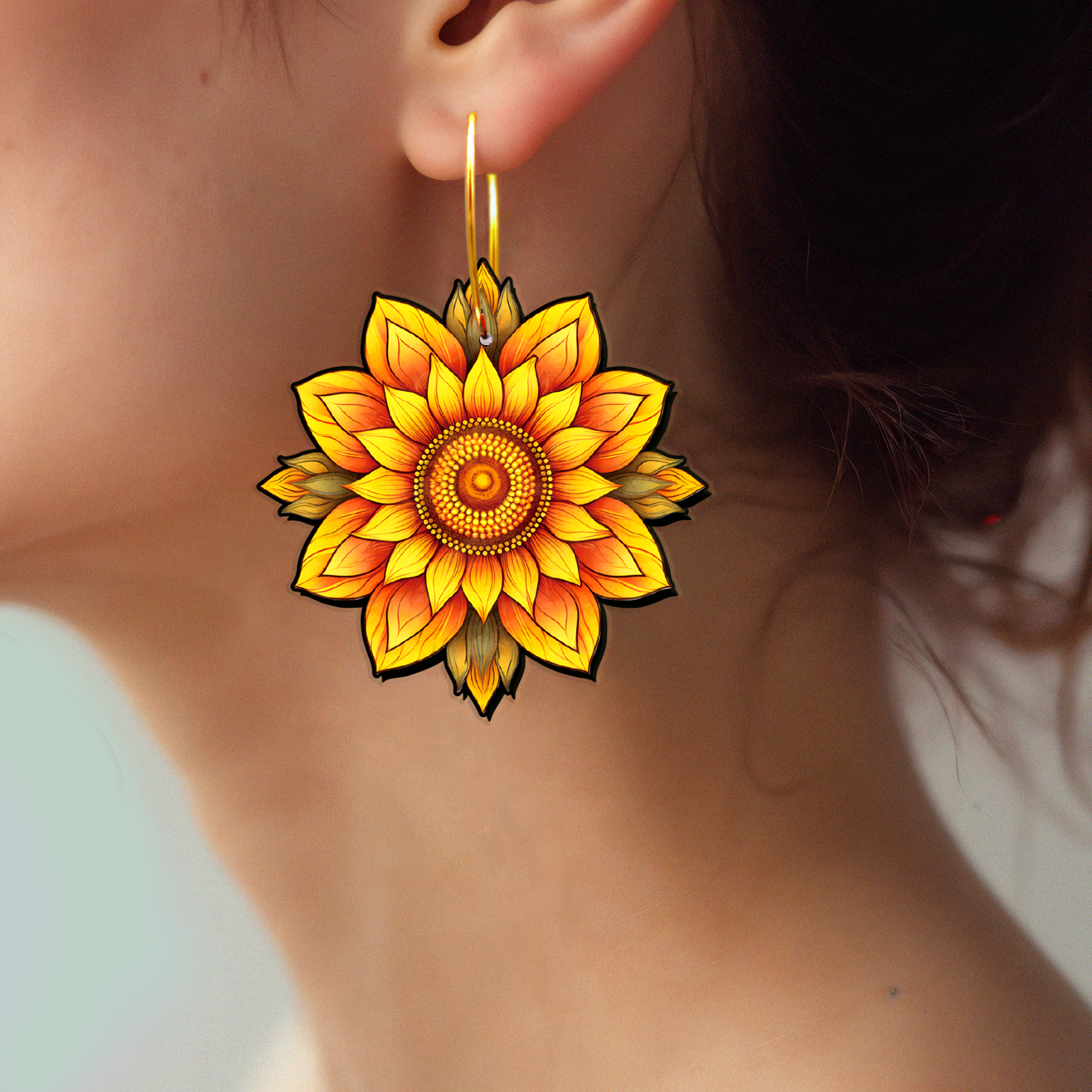 2pcs Handmade Jewelry Making Supplies Beads Cut Wooden Sunflower Charm For DIY Necklace Earring Brooch (WE387)