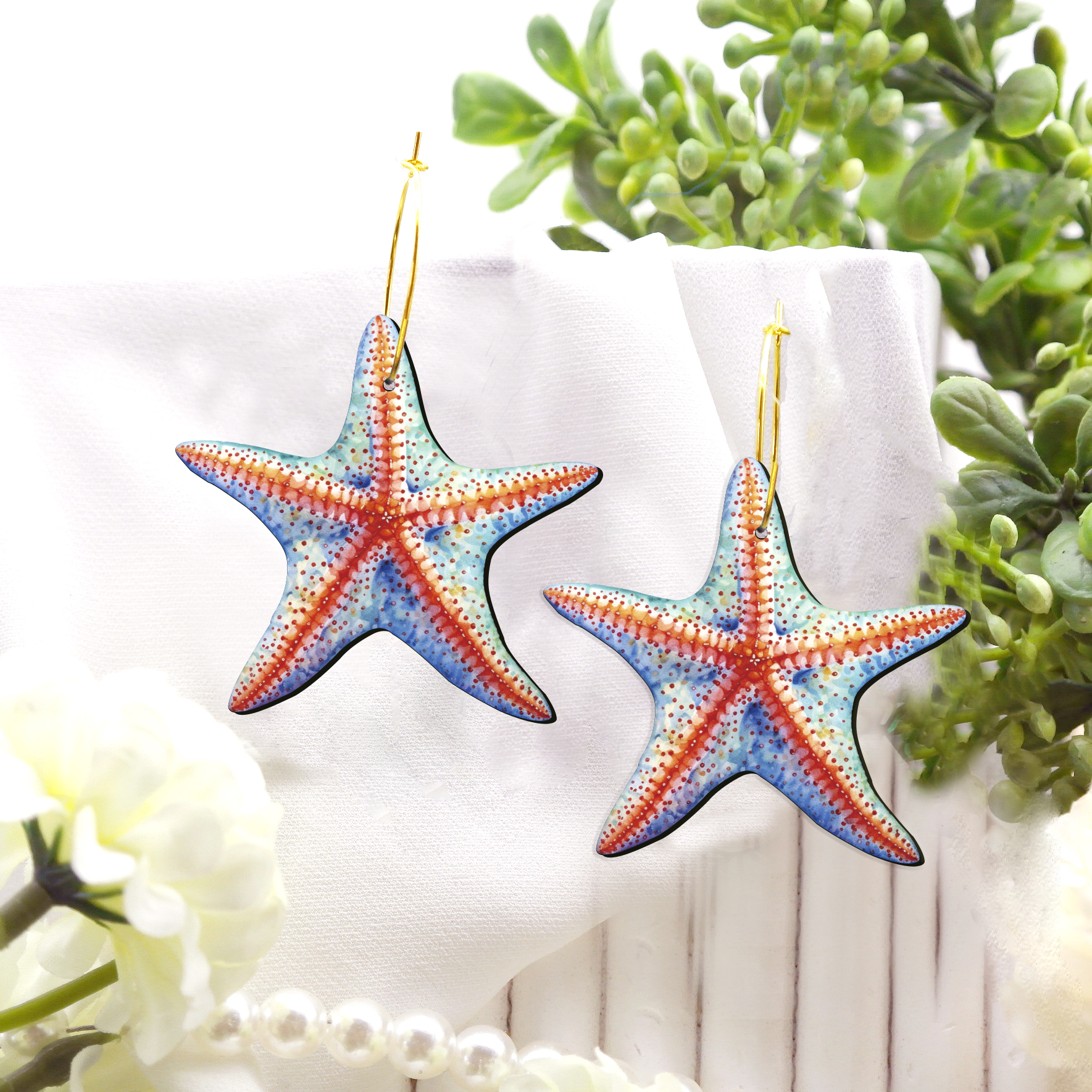 2pcs Handmade Jewelry Making Supplies Beads Cut Wooden Starfish Charm For DIY Necklace Earring Brooch (WE389)