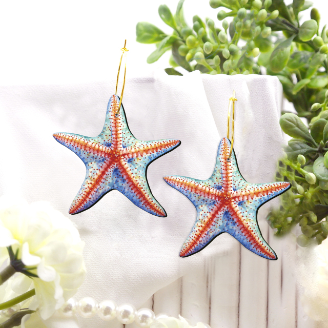 2pcs Handmade Jewelry Making Supplies Beads Cut Wooden Starfish Charm For DIY Necklace Earring Brooch (WE389)