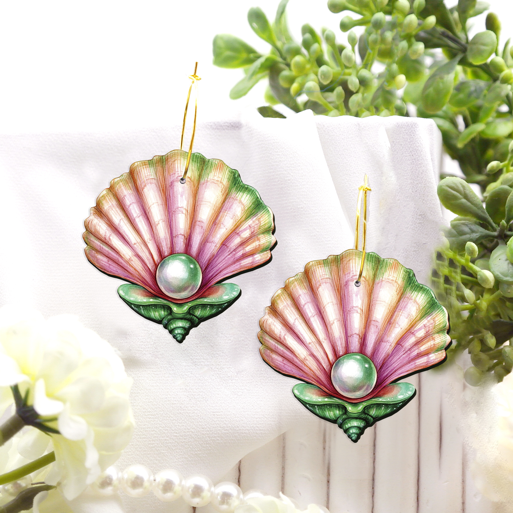 2pcs Handmade Jewelry Making Supplies Beads Cut Wooden Pearl scallops Charm For DIY Necklace Earring Brooch (WE391)