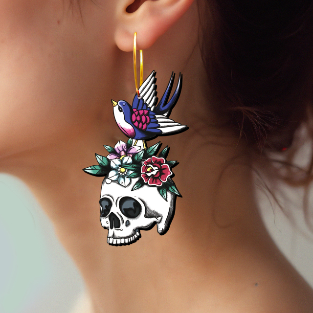 2pcs Handmade Jewelry Making Supplies Beads Cut Wooden Skull Charm For DIY Necklace Earring Brooch (WE371)