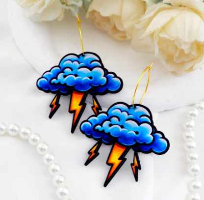 2pcs Handmade Jewelry Making Supplies Beads Cut Wooden Dark clouds and lightning Charm For DIY Necklace Earring Brooch (WE259)