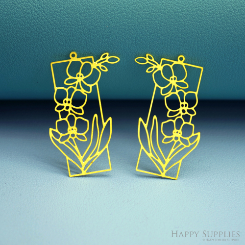 2pcs Stainless Steel Jewelry Charms, Raw Brass Charms, Violet Flowers Charms, Earrings Findings, Stainless Steel Silver Jewelry Pendants, Brass Jewelry Findings, Stainless Steel Pendants Jewelry Wholesale (D2964)