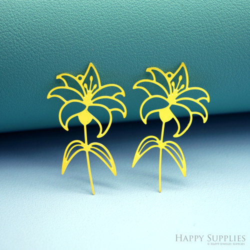 2pcs Stainless Steel Jewelry Charms, Raw Brass Charms, Lily Flowers Charms, Earrings Findings, Stainless Steel Silver Jewelry Pendants, Brass Jewelry Findings, Stainless Steel Pendants Jewelry Wholesale (D2963)