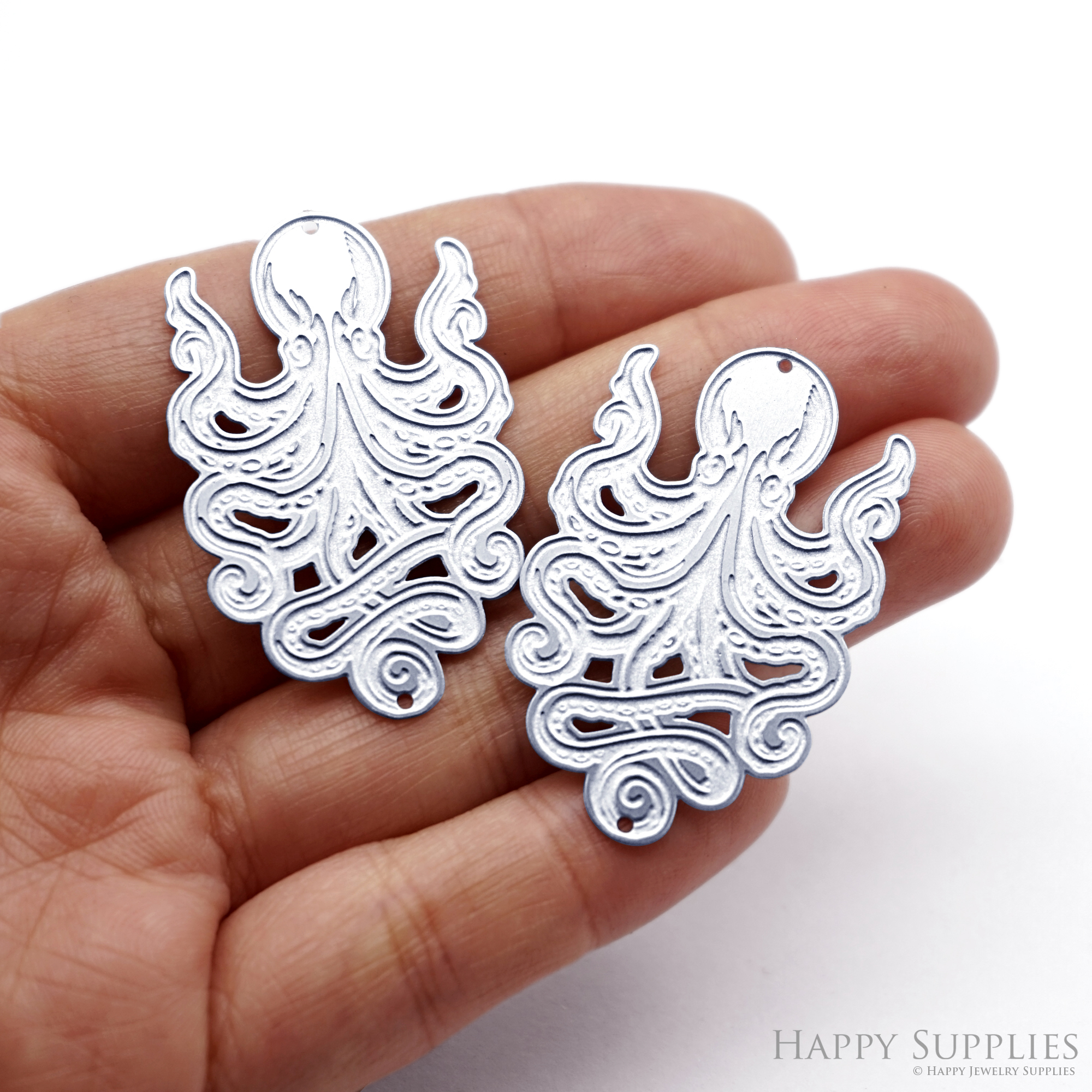 Corroded Stainless Steel Jewelry Charms, Octopus Brass Charms, Earring Charms, Etched Silver Jewelry Pendants, Etched Brass Jewelry Findings, Jewelry Wholesale (SSB1059)