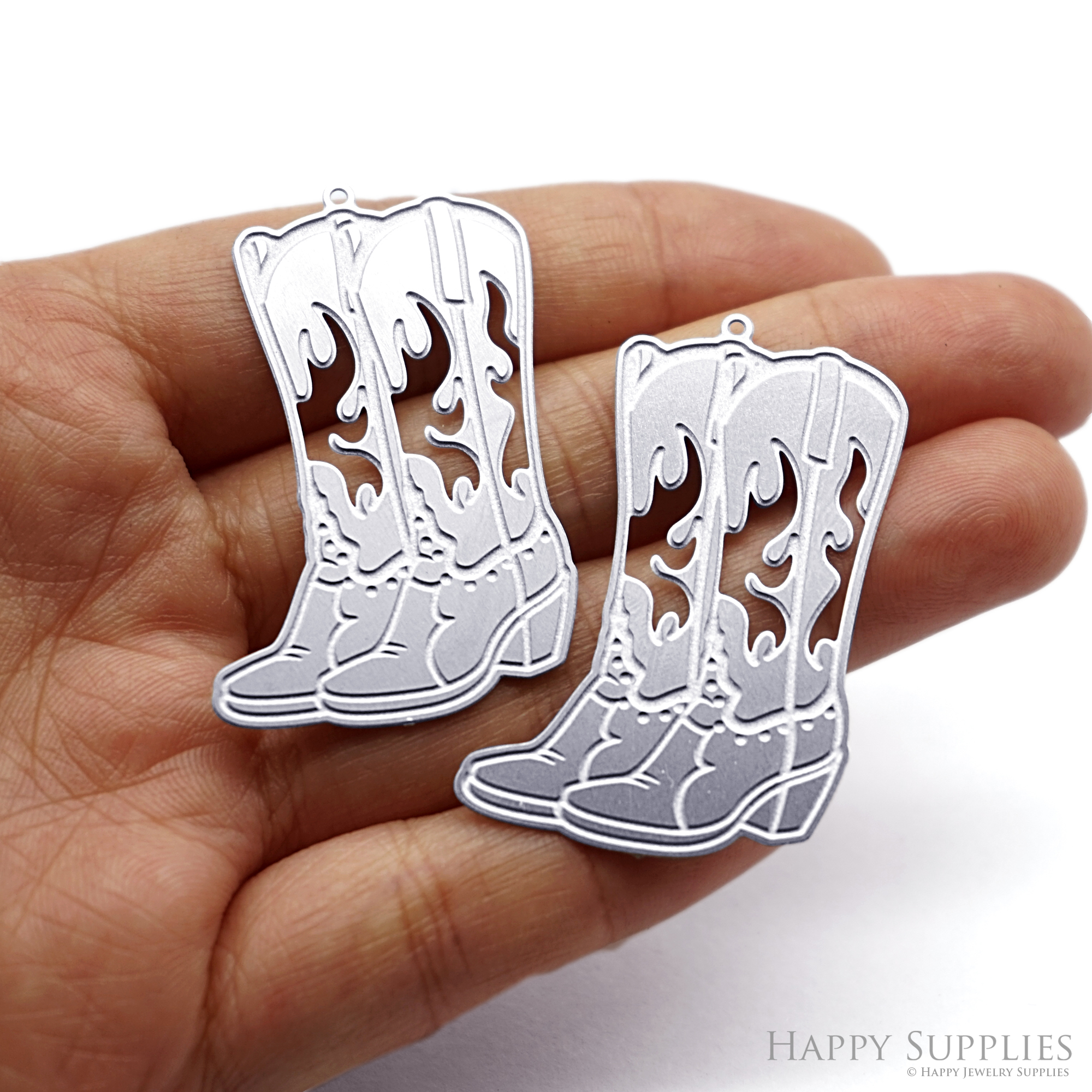Corroded Stainless Steel Jewelry Charms, Boots Brass Charms, Earring Charms, Etched Silver Jewelry Pendants, Etched Brass Jewelry Findings, Jewelry Wholesale (SSB1047)