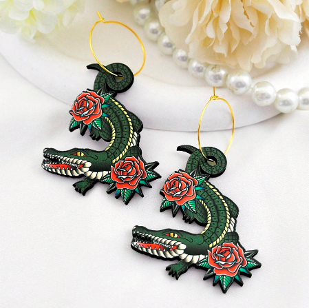 2pcs Handmade Jewelry Making Supplies Beads Cut Wooden Crocodile Charm For DIY Necklace Earring Brooch (WE212)
