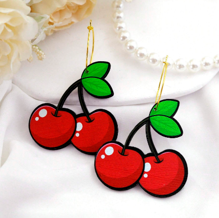 2pcs Handmade Jewelry Making Supplies Beads Cut Wooden Cherry Charm For DIY Necklace Earring Brooch (WE253)